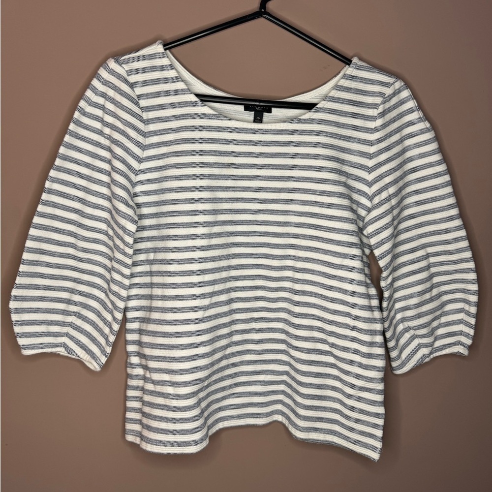 Talbots Boxy Puff Sleeve Blouse in White and Gray